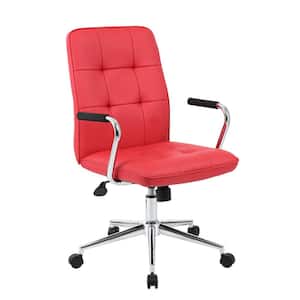 HomePro Desk Chair Red Caressoft Vinyl Chrome Arms and Base Pnuematic Lift