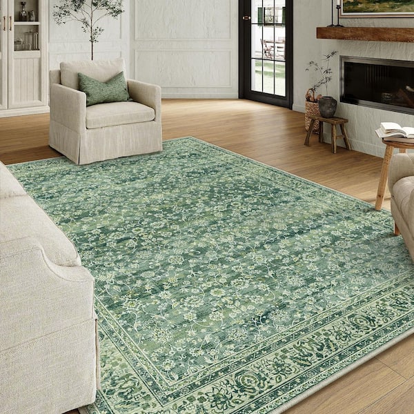 Secret Garden Green Vintage 9 ft. x 12 ft. Distressed All Over Design Area Rug