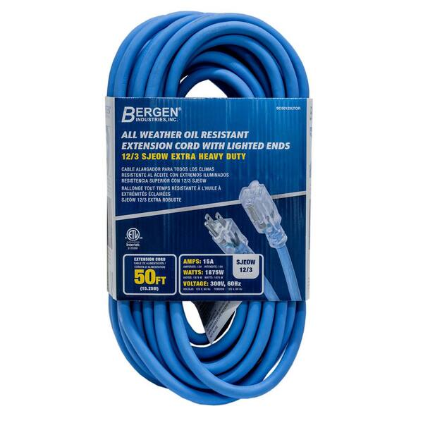 Bergen Industries 50 ft. 12/3 SJEOW 15 Amp/300-Volt All Weather Heavy-Duty Farm and Shop Extension Cord with Lighted End