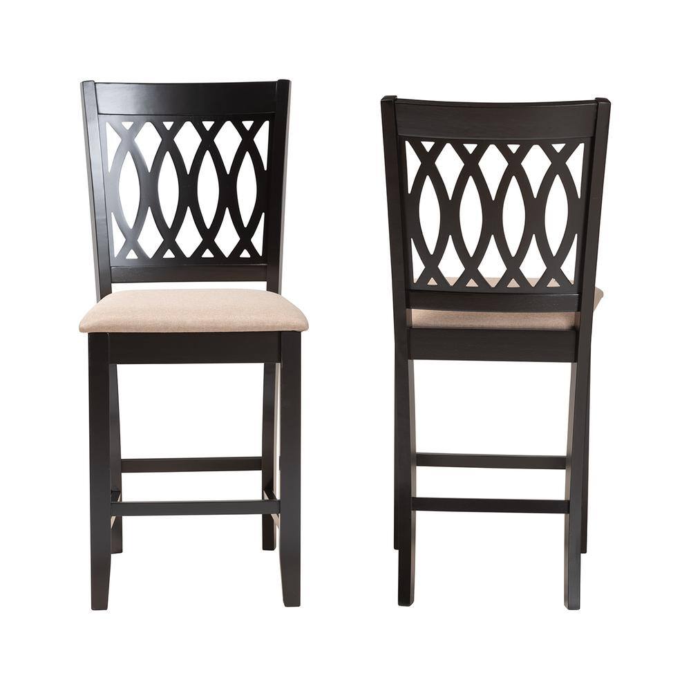 Florencia Beige Fabric and Espresso Brown Wood Counter Stool Set