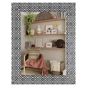 Rectangular Black and White Pattern Framed Bathroom Vanity Wall Mirror (36 in. H x 28 in. W)