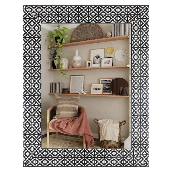 Mirrorize Canada Rectangular Black and White Pattern Framed Bathroom Vanity Wall Mirror (36 in. H x 28 in. W)