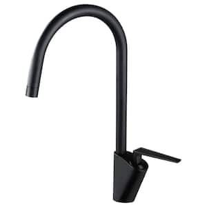 Single Handle Deck Mount Standard Kitchen Faucet with Rotating Spout Single Hole Brass Kitchen Sink Taps in Matte Black