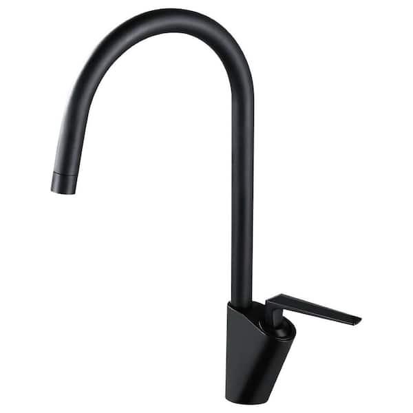 AIMADI Single Handle Deck Mount Standard Kitchen Faucet with Rotating Spout Single Hole Brass Kitchen Sink Taps in Matte Black