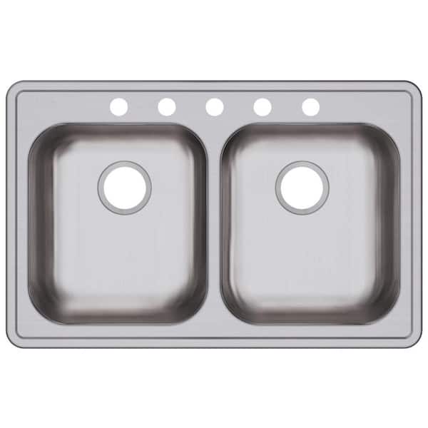 33 in. Drop-in Double Bowl 22-Gauge Stainless Steel Kitchen Sink Only