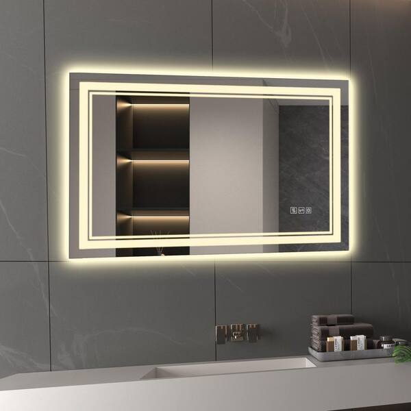 36 in. W x 24 in. H Rectangular LED Mirror Frameless Wall Mounted Mirror Bathroom Vanity Mirror with Anti-Fog, 3-Color