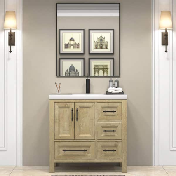 BV Better Vanity VIV 36 in. W x 20 in. D x 35 in. H Single Sink Freestanding Bath Vanity in Teak Oak with White Acrylic Top