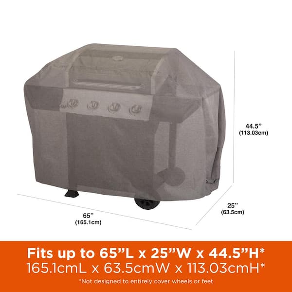 Garrison Waterproof 4-Burner Grill Cover, 65 in. L x 25 in. D x 44.5 in. H, Medium, Heather Gray