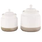 White and Gray Stoneware Decorative Jars (Set of 2)