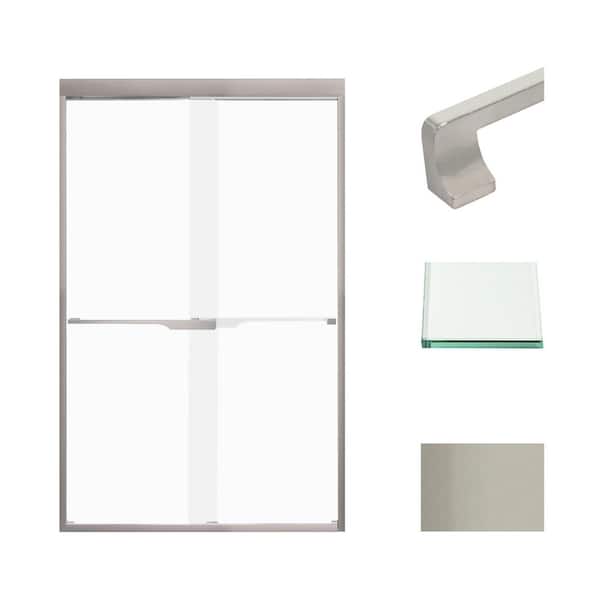 Transolid Frederick 47 in. W x 76 in. H Sliding Semi-Frameless Shower Door in Brushed Stainless with Frosted Glass