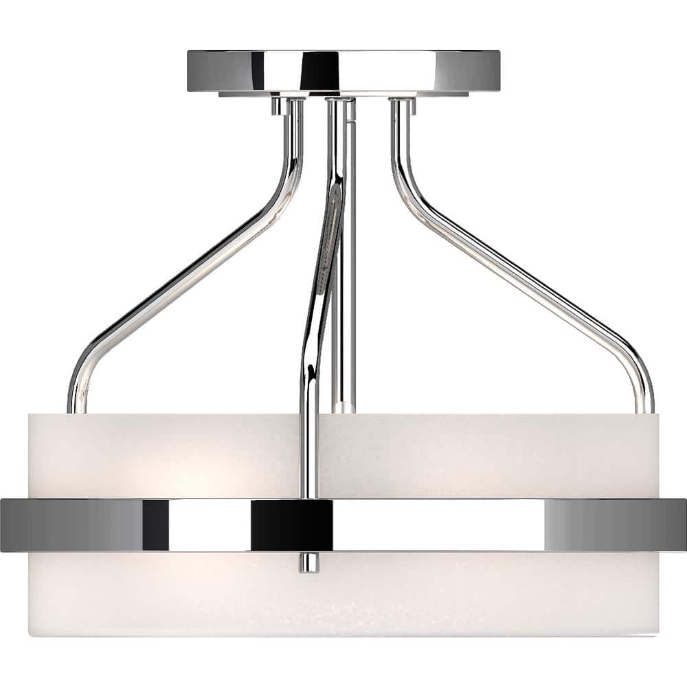 Elegant Chrome Semi-Flush Mount Ceiling Light with Frosted Glass Drum