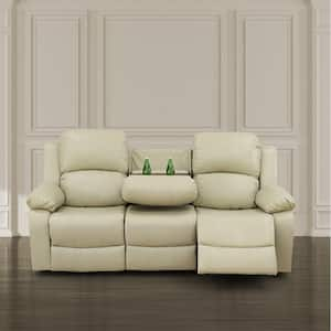 Nancy 82 in. Round Arm Faux Leather Rectangle Reclining Sofa in Beige