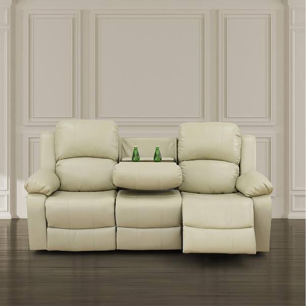 Star Home Living Nancy 82 in. Round Arm Faux Leather Rectangle Reclining Sofa in Beige