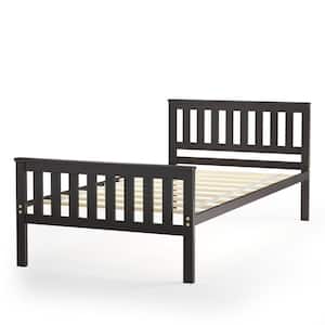 Brown Twin Wood Platform Bed with Headboard and Footboard Mattress Foundation