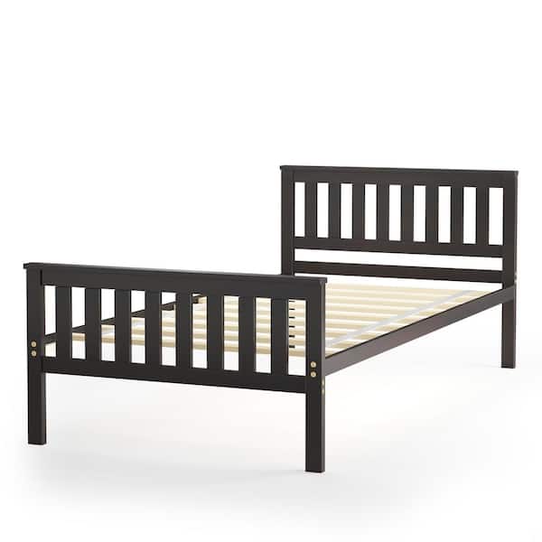 Costway Brown Twin Wood Platform Bed with Headboard and Footboard Mattress Foundation