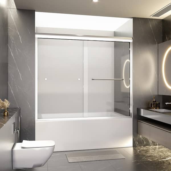 56-60 in. W x 58 in. H Double Sliding Semi-Frameless Bypass Tub Door in Chrome with 1/4 in. (6mm) Tempered Glass