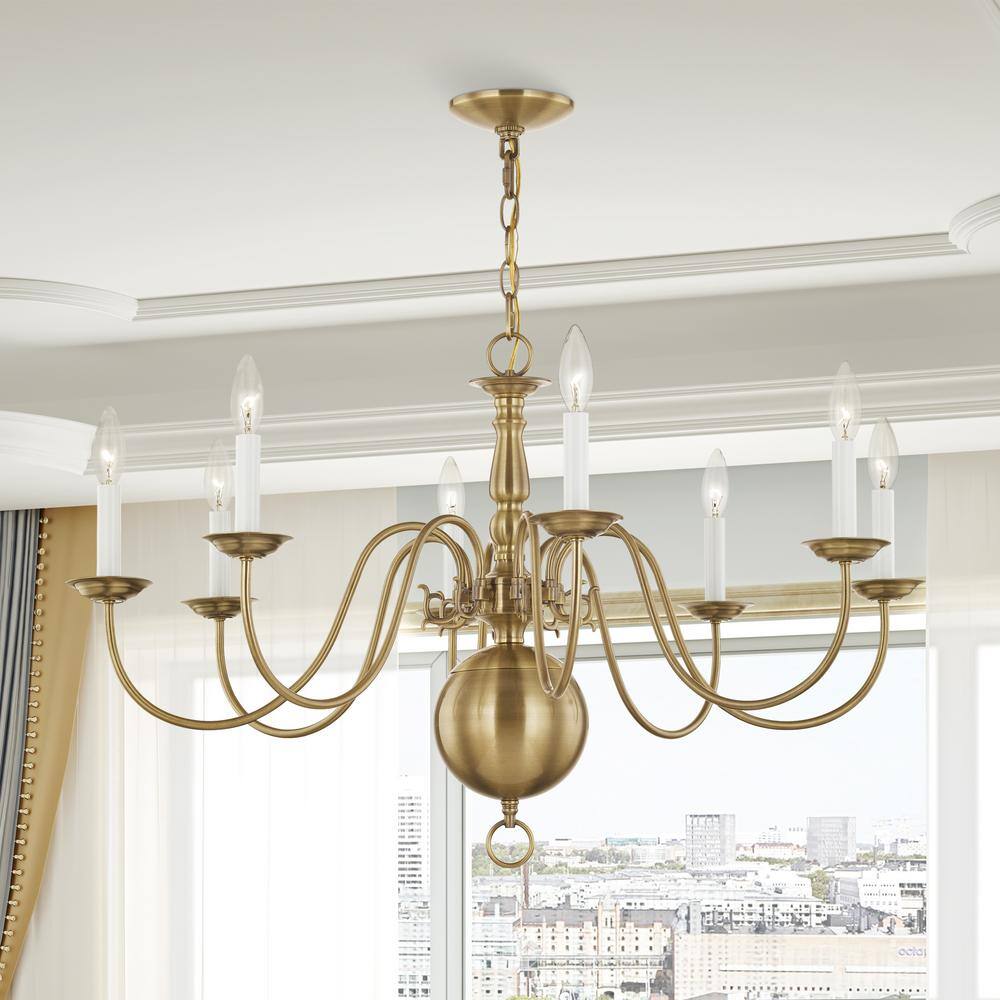 Antique Brass 8-Light Candelabra Chandelier with Chain