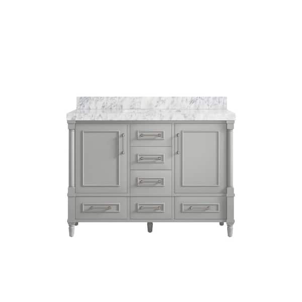 Willow Collections Hudson 48 in. W x 22 in. D x 36 in. H Bath Vanity in Coventry Gray with 2 in. Carrara Marble Top