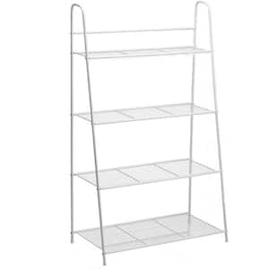 Metal Plant Shelf Ladder Storage Shelf Bracket Shoe Cabinet Indoor and Outdoor Utility Storage Cabinet in White (4-Tier)
