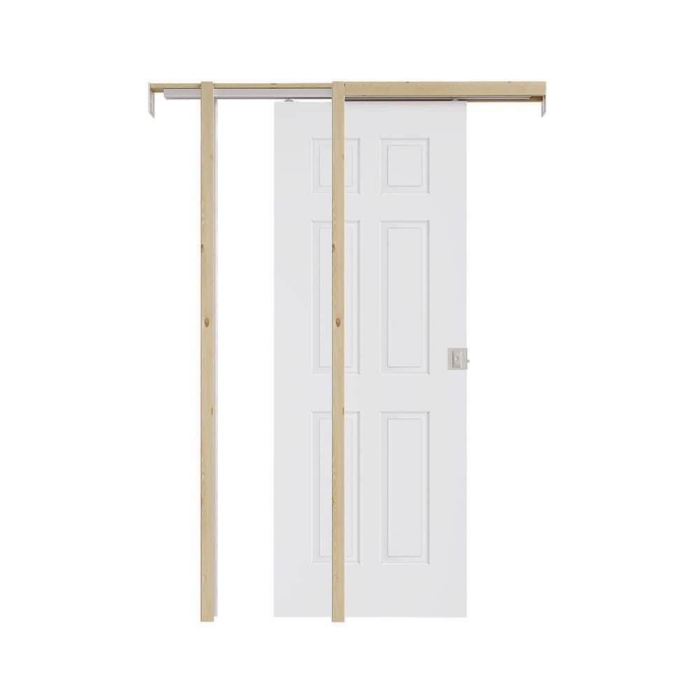 32 in. x 80 in. White Primed 6-Panel Molded Wood Pocket Door with Frame and Hardware (Soft Close and Silver Lock Incl) price history on PriceWatchPro