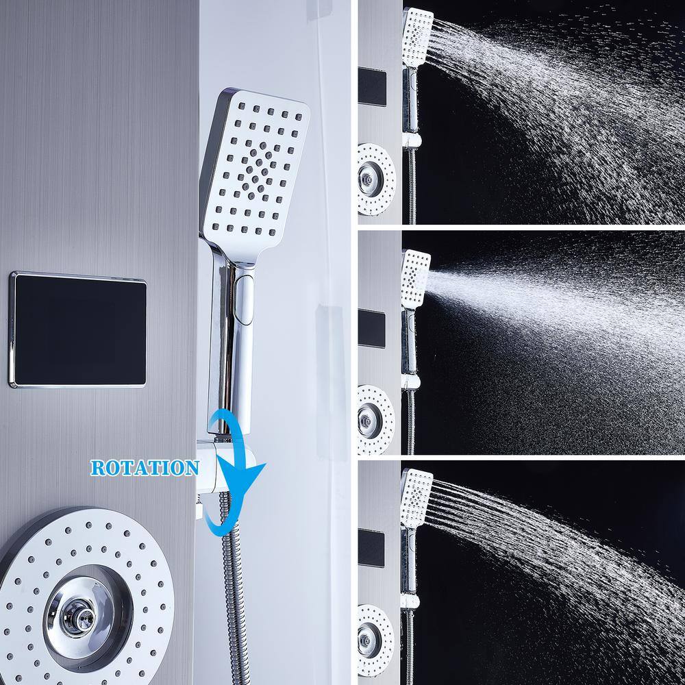 Brushed Nickel LED Rainfall Shower Panel with Body Jets