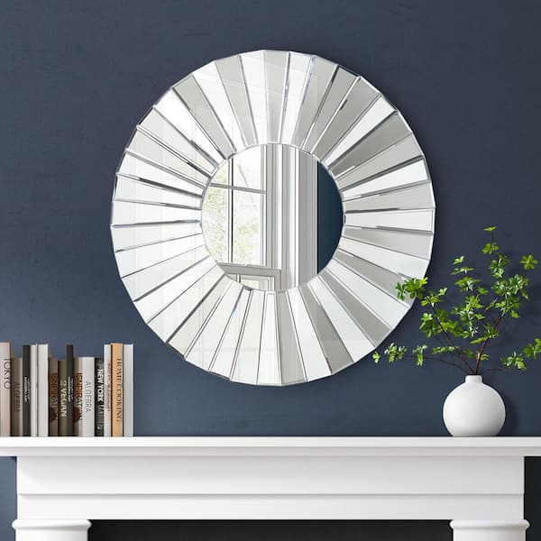 35.4 in. W x 35.4 in. H Silver Sunburst Wall Mirror with Modern Mirror Frame, Decorative for Living Room or Entryway