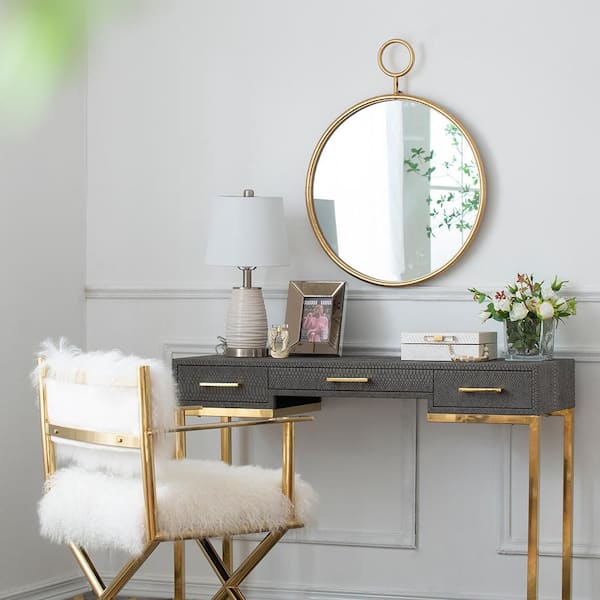 Blisstyle Gold 22 in W x 28 in. H Art Deco Round Iron Framed Mirror Wall Mirror Wall Decor Mirror