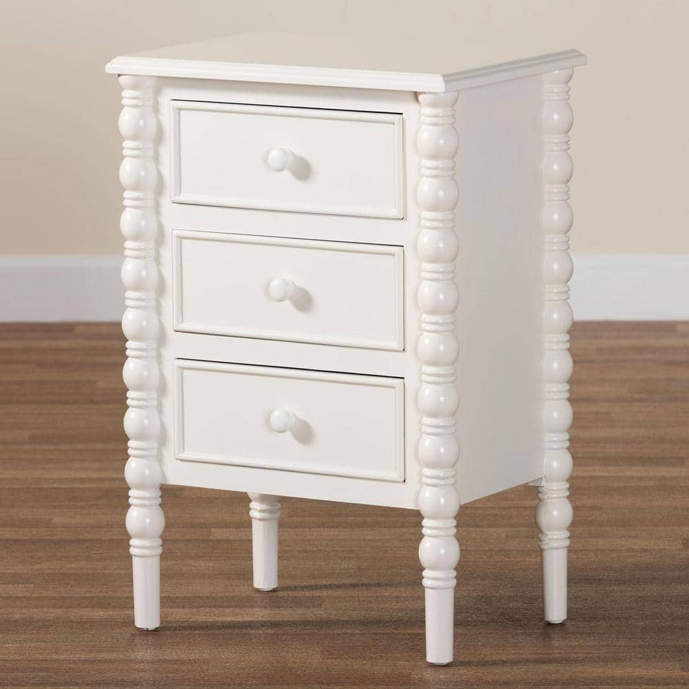 Malinda 18.9 in. White Rectangle Wood End Table with 3-Drawers - thumbnail 9
