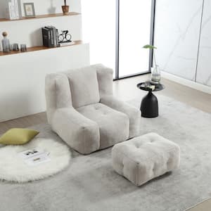 Light Gray Velvet Bean Bag Chair with Ottoman for Living Room and Bedroom