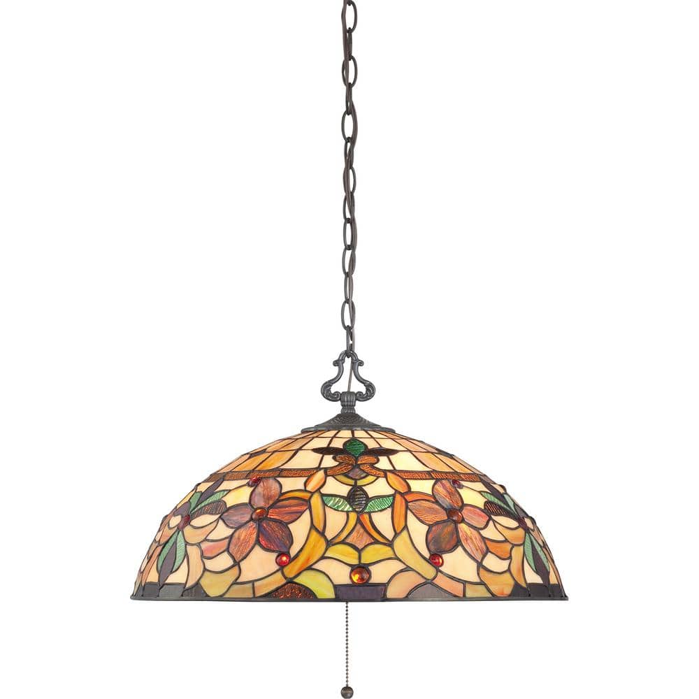 Kami 20" Vintage Bronze Pendant with Tiffany Glass Shade