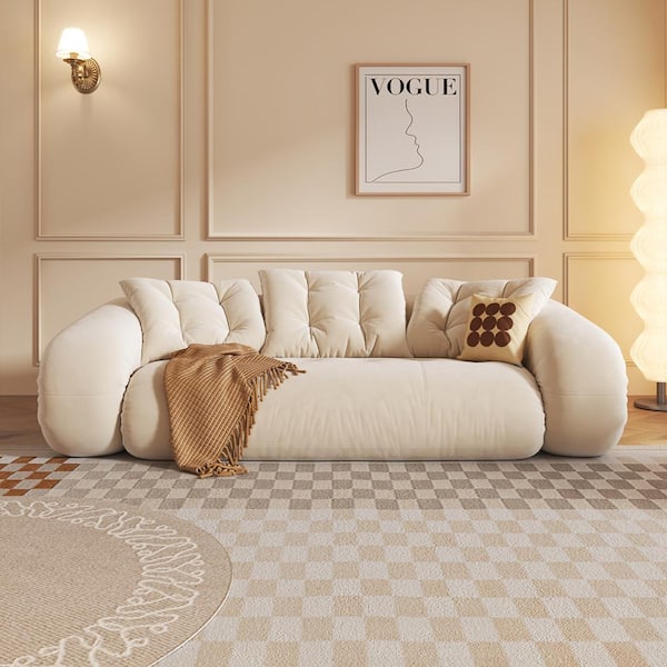 88.2 in. W Beige Technological Velvet Convertible Twin Sleeper Size Sofa Bed