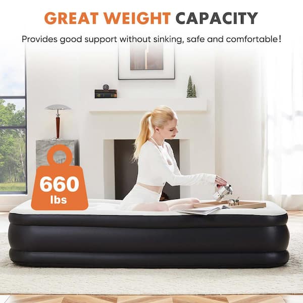 Portable 16 in. Twin Air Mattress Inflatable Air Mattress with Built in Pump for Home or Camping AJ P236532 The Home Depot