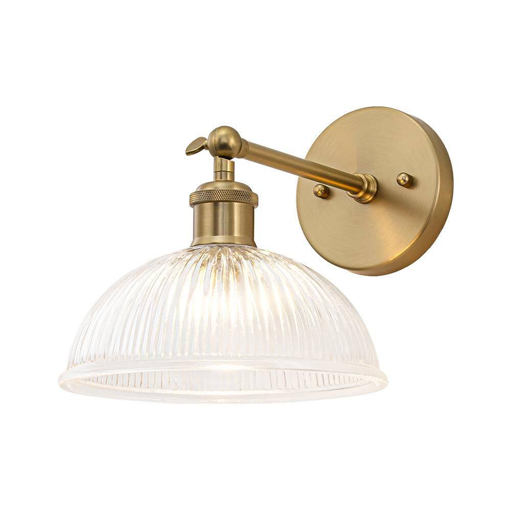 Noble 8.5 in. 1-Light Brushed Brass Vintage Industrial Wall Sconce with Clear Ribbed Bowl Glass Shade price history on PriceWatchPro