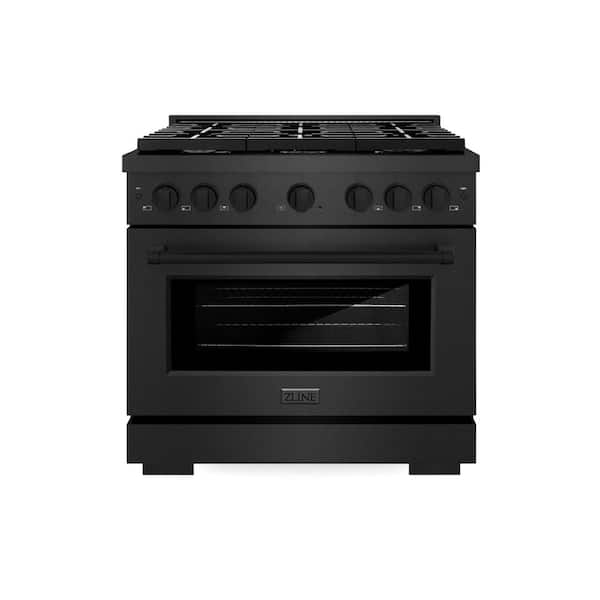 36 in. 5.2 cu. ft. Paramount Dual Fuel Range with Gas Cooktop in Black Satin Stainless Steel with 6 Brass Burners