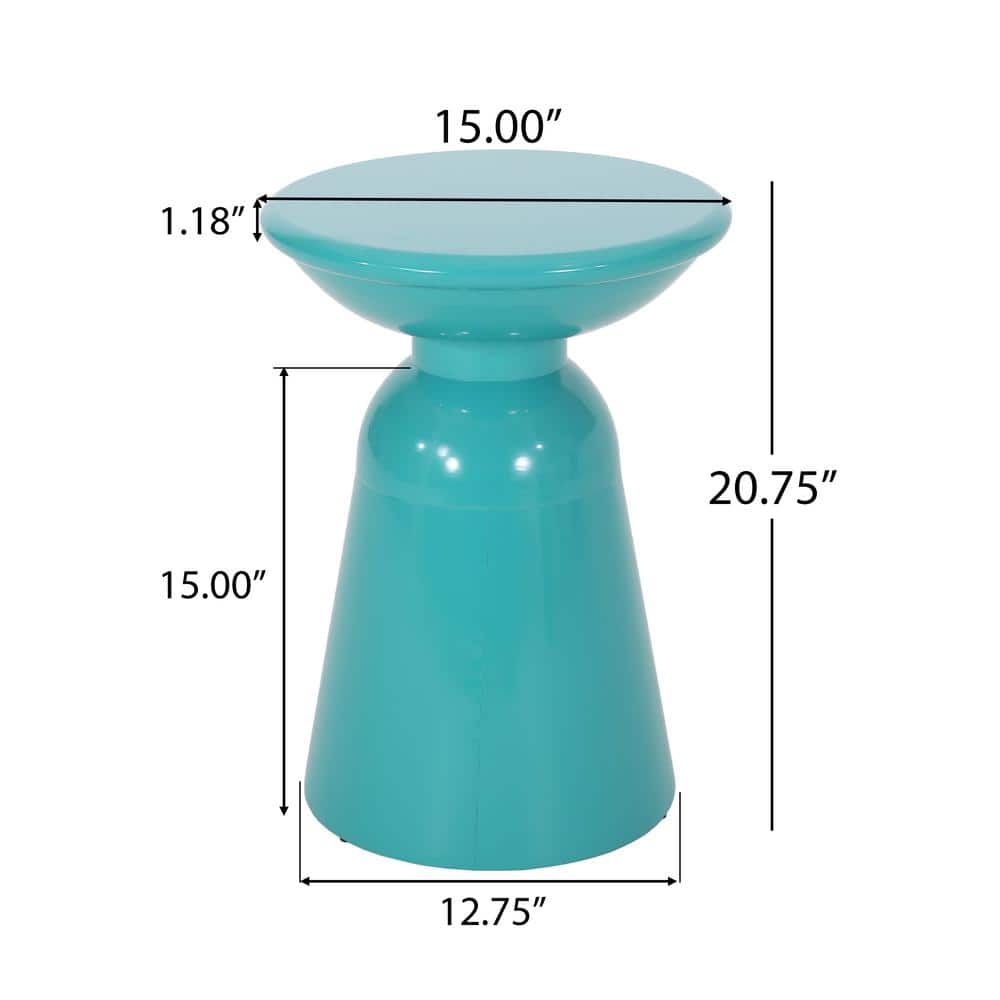 Teal Powder-Coated Iron Round Outdoor End Table