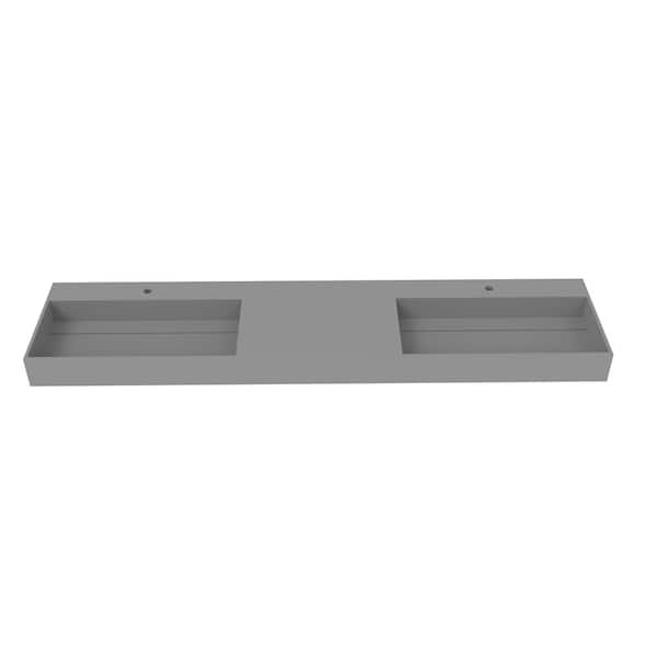 Juniper Matte Gray 84 in. Wall Mount Double-Basin Solid Surface Rectangular Non Vessel Bathroom Sink