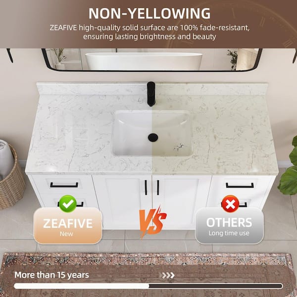 Zeafive 54 in. W x 22 in. D Engineered Stone Vanity Top in Carrara
