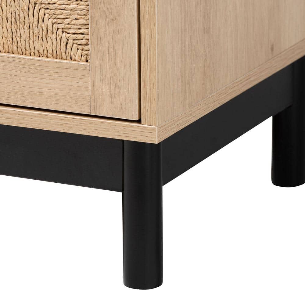 Light Brown and Black Woven Rope Accent Cabinet