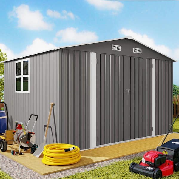 10 ft. W x 8 ft. D Metal Shed with Lockable Door and Air Vent, Large Storage Sheds in Gray (78 sq. ft. )