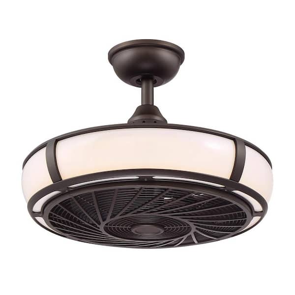 Modern Indoor Outdoor Ceiling Fan Bronze Drum Enclosed LED Light Remote Control 