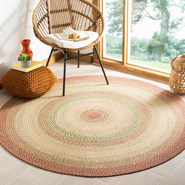 Braided Rust/Multi 9 ft. x 9 ft. Machine Washable Border Solid Color Round Area Rug