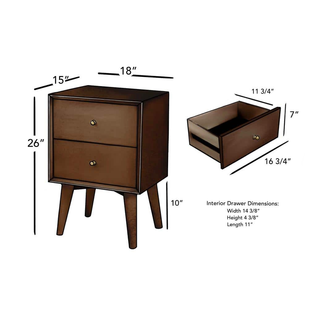 Flynn Transitional Walnut Mahogany 2-Drawer Nightstand