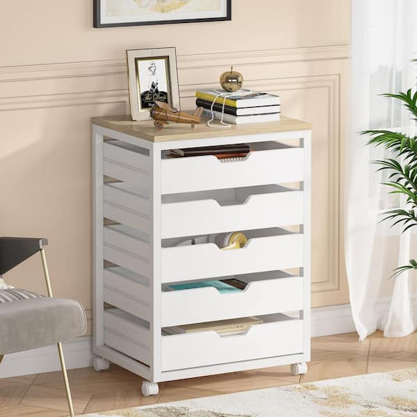FUFU&GAGA 5-Drawer White Wood Chest of Drawer Accent Storage Cabinet  Organizer with Metal Leg 27.4 in. W x 15.7 in. D x 45 in. H KF200108-02 -  The Home Depot