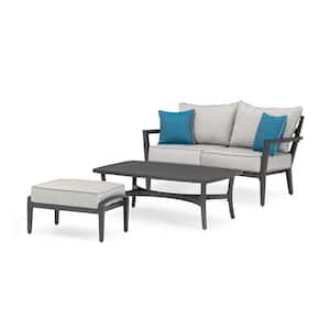 Venetia 3-Piece Aluminum Patio Conversation Set with Sunbrella Gray Cushions
