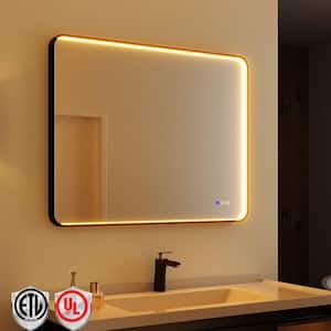 40 in. W x 32 in. H Rectangular LED Aluminum Framed Modern Black Rounded Wall Mirror with Front Light