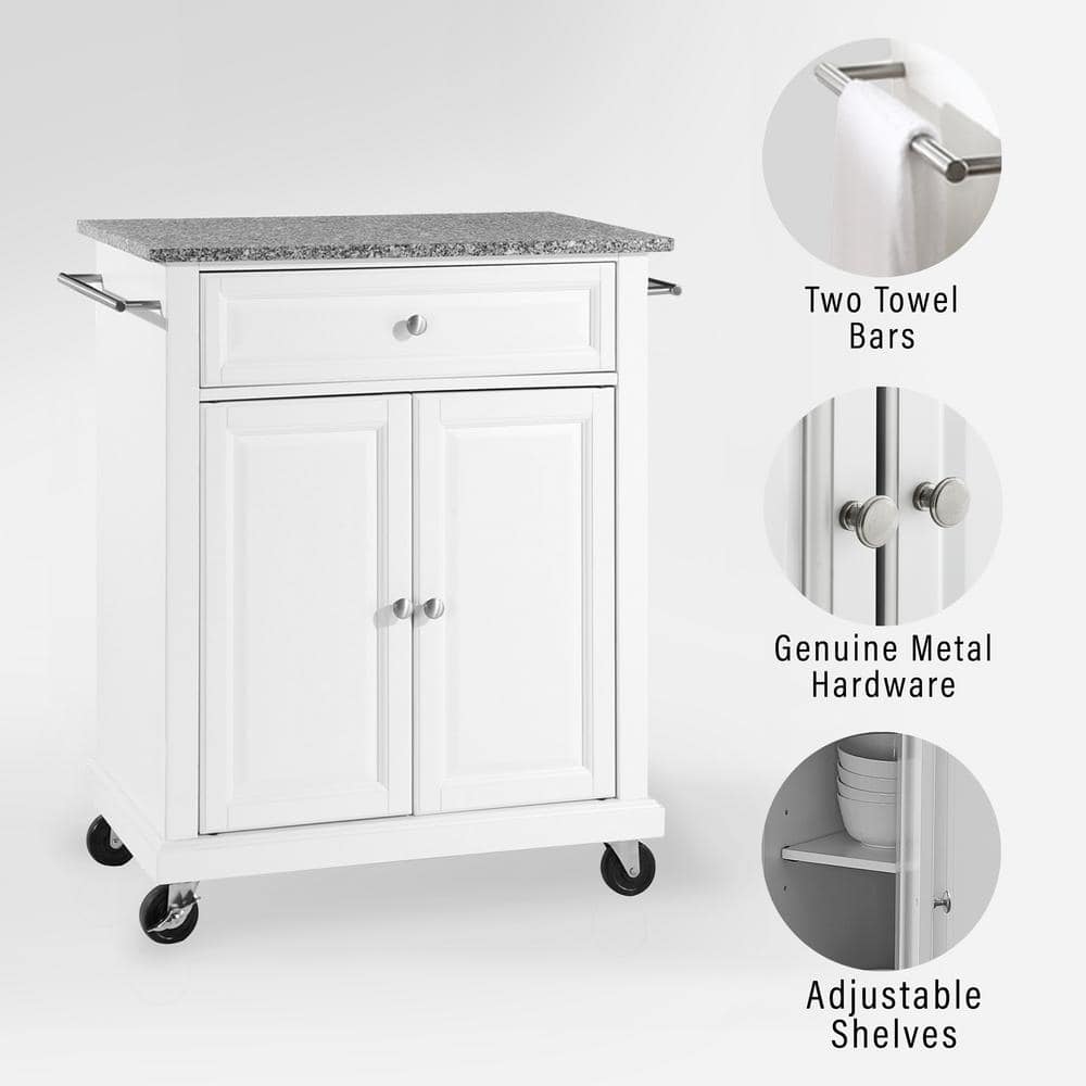Gray Granite Top White Kitchen Island Cart with Storage