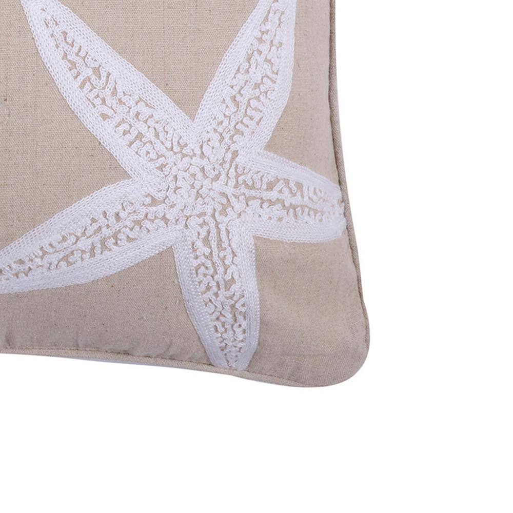 Nude Embroidered Starfish Feather-Filled Throw Pillow