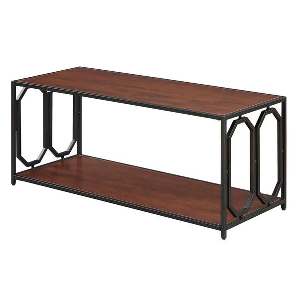 Convenience Concepts Omega 42 in. Cherry/Black Large Rectangle Wood Coffee Table with Shelf