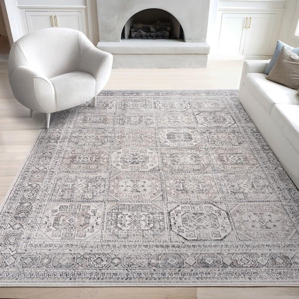 Magic Traditional Gray and Cream 8 ft. x 10 ft. Oriental Indoor Area Rug