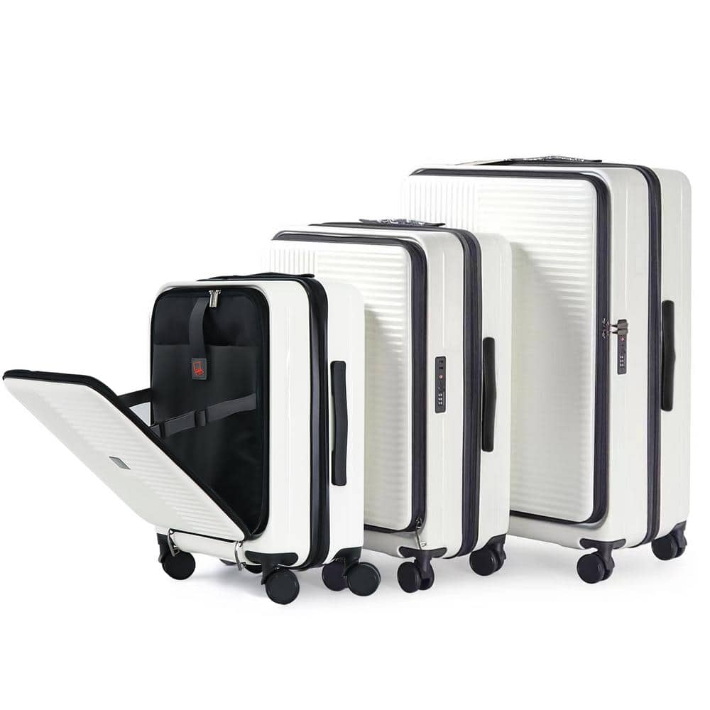 3-Piece White Hardshell Luggage Set with Front Opening and TSA-Approved loc